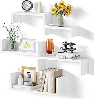 SRIWATANA Etagere Murale blance Lot de 5, Étagère Murales Bois Suspendue, Etagere flottante de Rangement, DIY Déco Tablette Flottante pour Salon Chambre Bureau Salle de Bains, Cuisine, Charge max.40kg