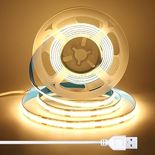 BERIXDEEP Ruban LED COB 2m avec Câble USB 1.5 m, largeur 8 mm, IRC 92+, 5V, pour Rétroéclairage TV, Tête de lit, Dessous de meuble, Ruban LED Blanc Chaud pour un éclairage supplémentaire, 3000K