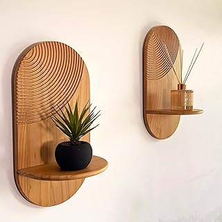 Mekase 2 pcs Étagère Murale Bois sans Perçage – Étagères Décoratives Murales Design Moderne et Boho – Petite Tablette Suspendue pour Plantes– Salon, Chambre – Déco Vintage – sans Perçage